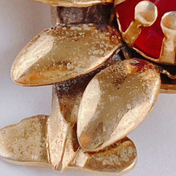 VTG 1940s Brooch Gold Tone Floral Red Glass Cabochons Mid Century Bouquet Pin - Picture 9 of 12